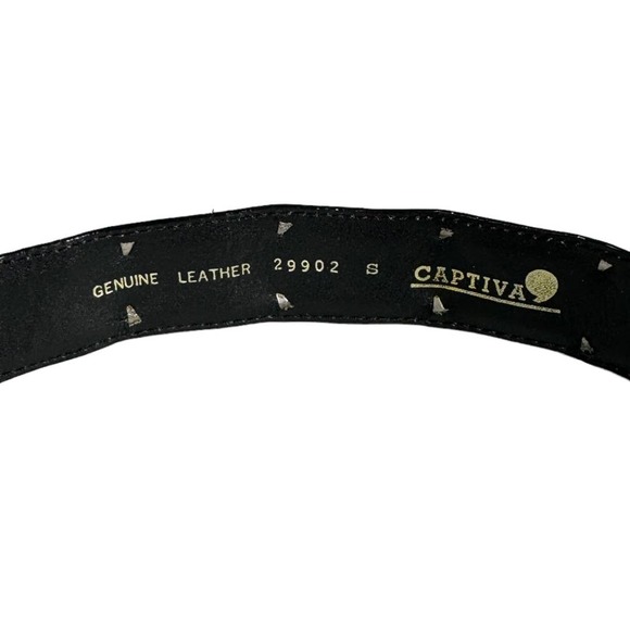 Vintage Captiva Black Leather Silver Metal Embellished Belt Small Western Boho - Picture 5 of 6